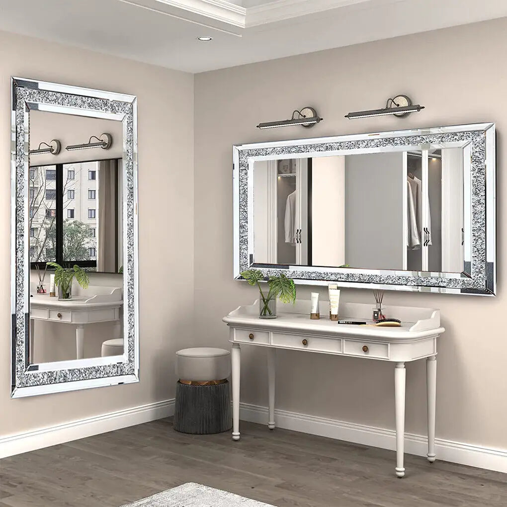 LUVODI Frameless Vanity Mirror With Crystal Rhinestones