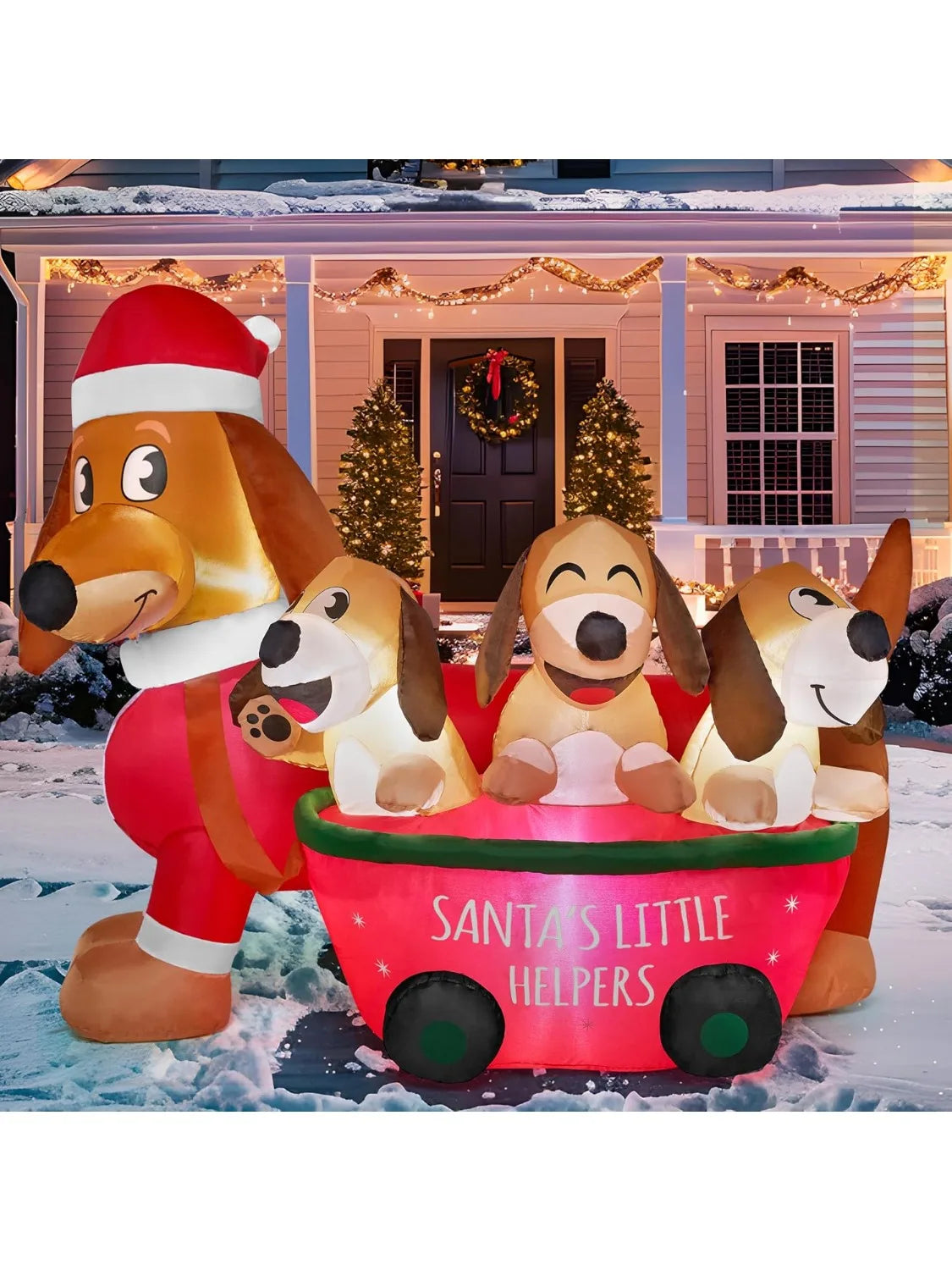 JOYFY 5 FT Long Christmas Puppy Inflatable with Built-in LEDs Self-Inflatable for Dachshund Blow Up Yard Decoration Lawn Décor