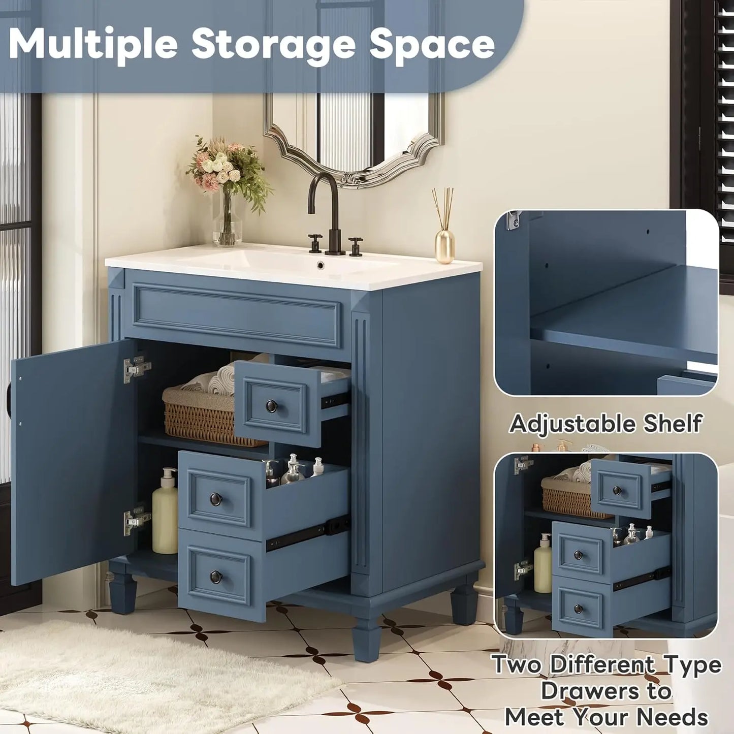 Bathroom Vanity With Sink Top Modern Cabinet With Two Drawers