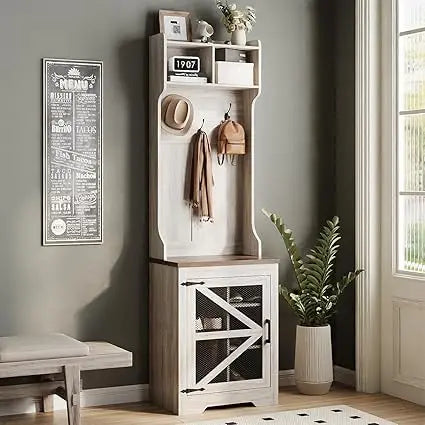 Narrow Coat Rack with Shoe Storage, Entryway Hall Tree with Shoe Storage, 23" Wide Freestanding Coat Tree, Mudroom Organizer, M