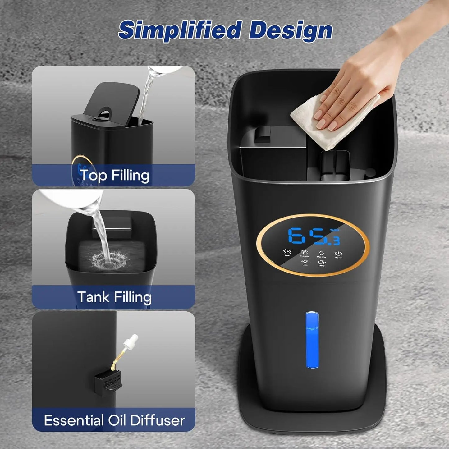 LISM Large Capacity Humidifier With Top Fill And Oil Diffuser