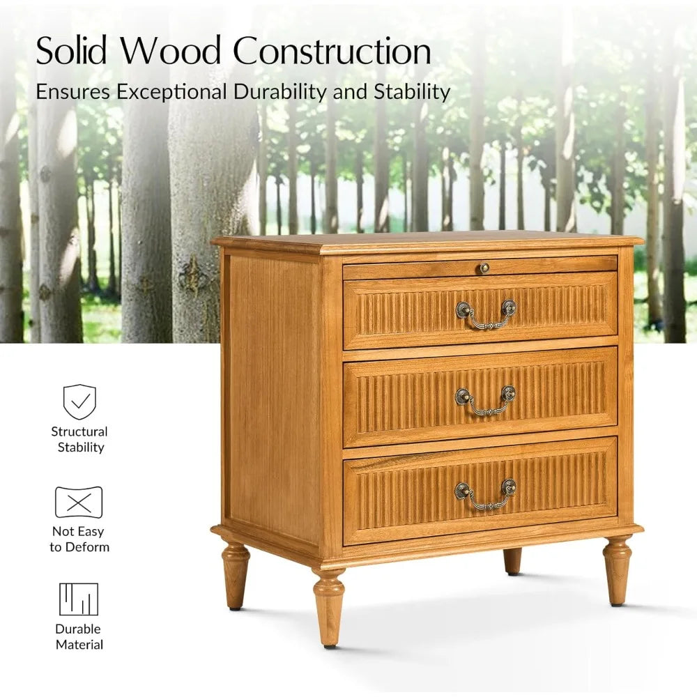 Transitional Nightstand With Charging Station And 3 Drawers