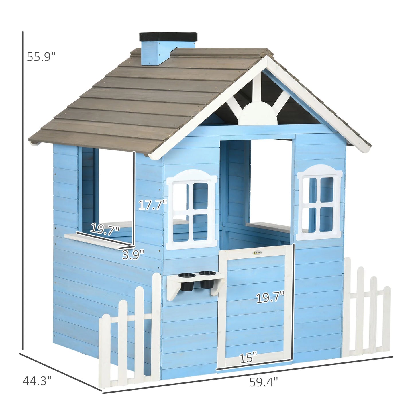 Outsunny Playhouse for Kids Outdoor, Country Style Wooden Playhouse with Flower Pot Holders, Working Door, Windows
