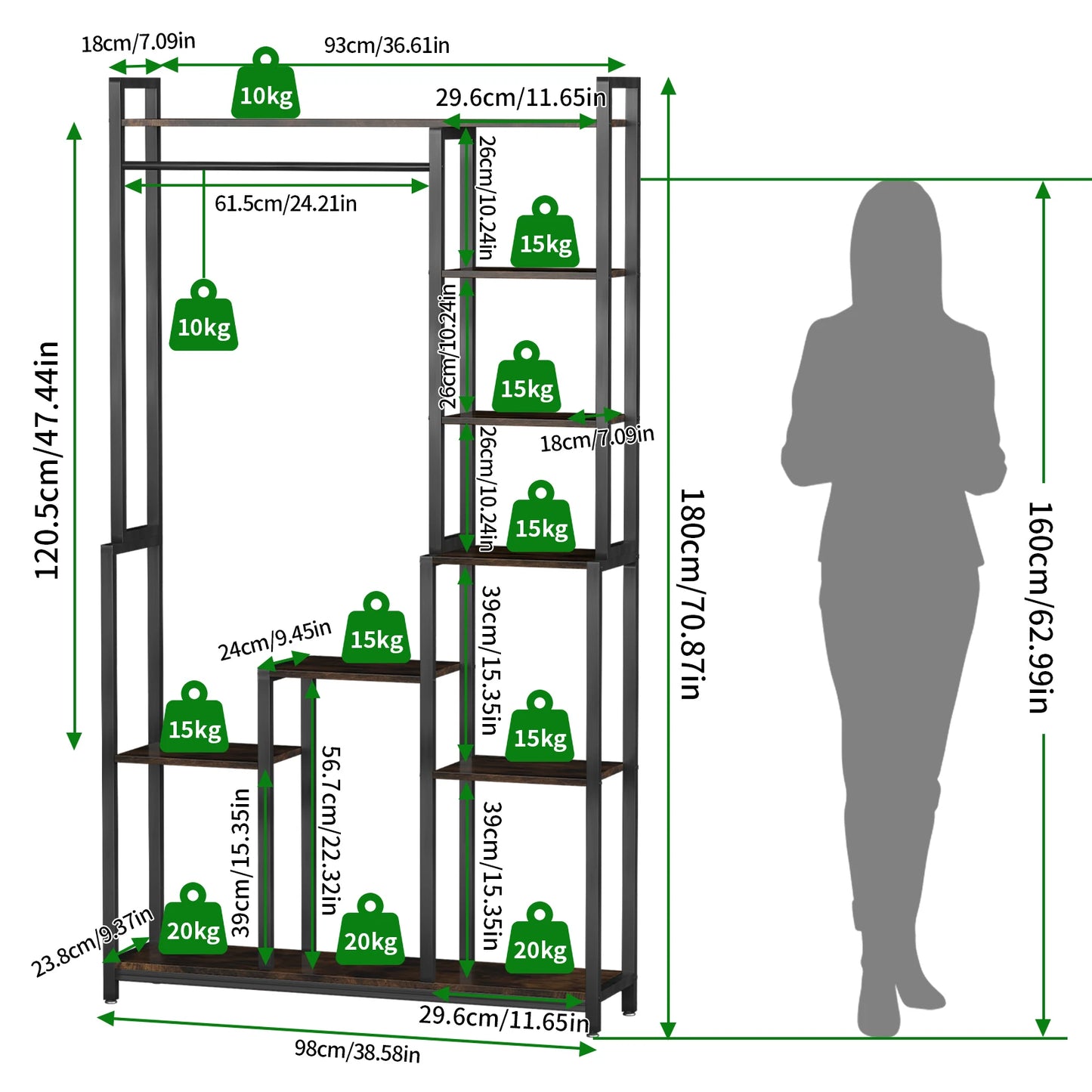 Open Garment Clothing Rack with Hanging Rod, Free-Standing Heavy Duty Storage Plant Stand for Plants, Flower, Books Decor Items