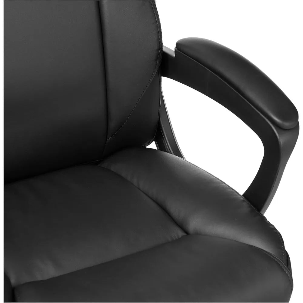 Mid-Back Office Chair With Armrests Faux Leather PU Seat