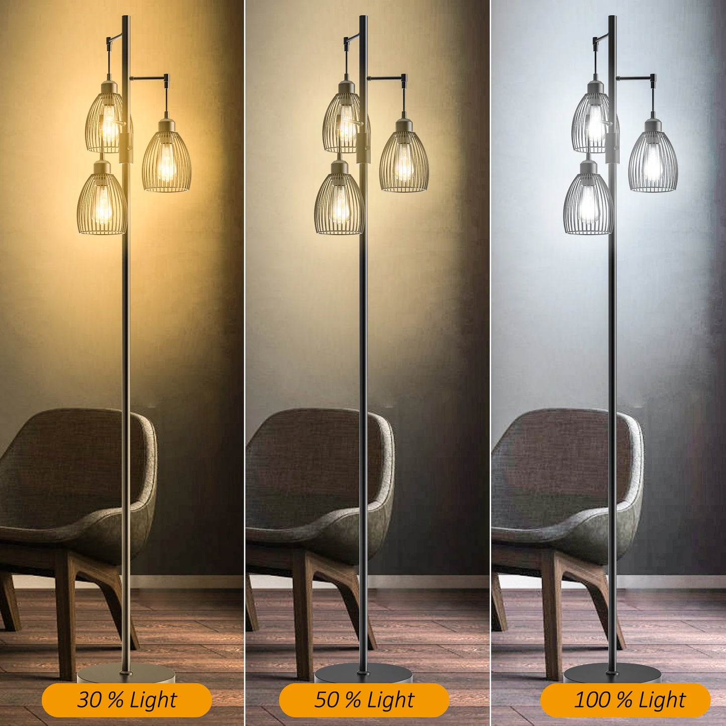Hign-concerned Chemical Tree Floor Lamp With 3 Bulbs