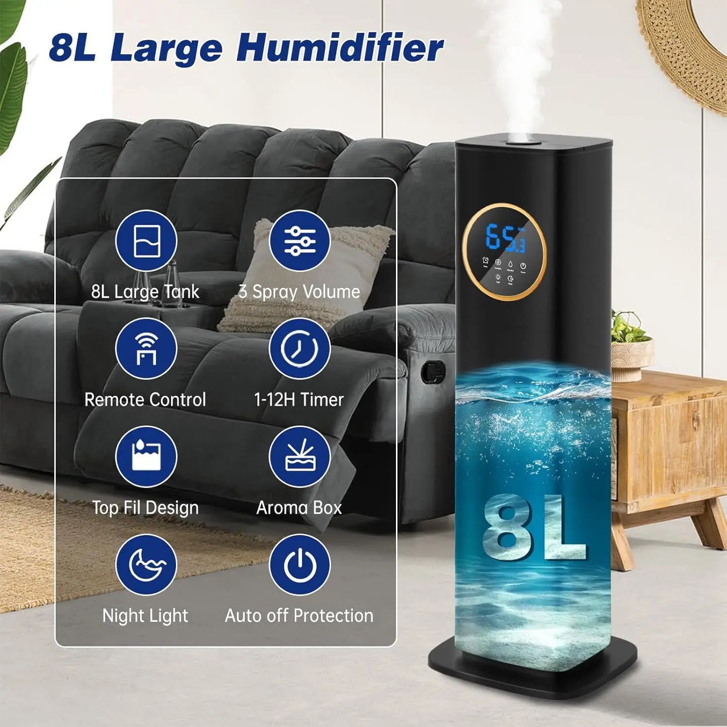 LISM Large Capacity Humidifier With Top Fill And Oil Diffuser