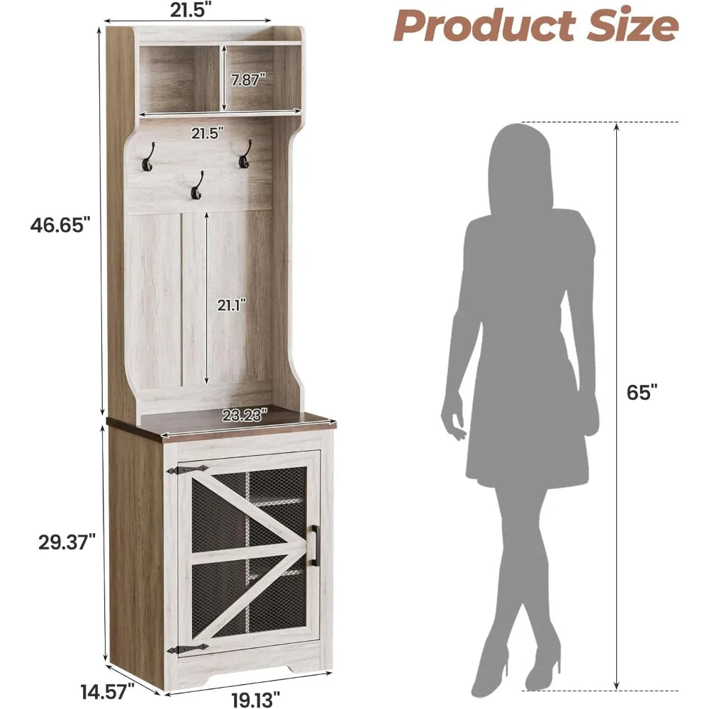 Narrow Coat Rack with Shoe Storage, Entryway Hall Tree with Shoe Storage, 23" Wide Freestanding Coat Tree, Mudroom Organizer, M