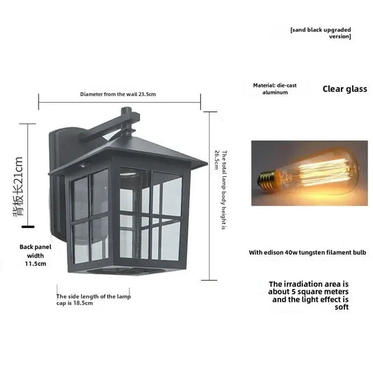 European Style Retro Outdoor Wall Light Sconce Lamp Waterproof Garden Decoration Outdoor Vintage Porch Lamp Black