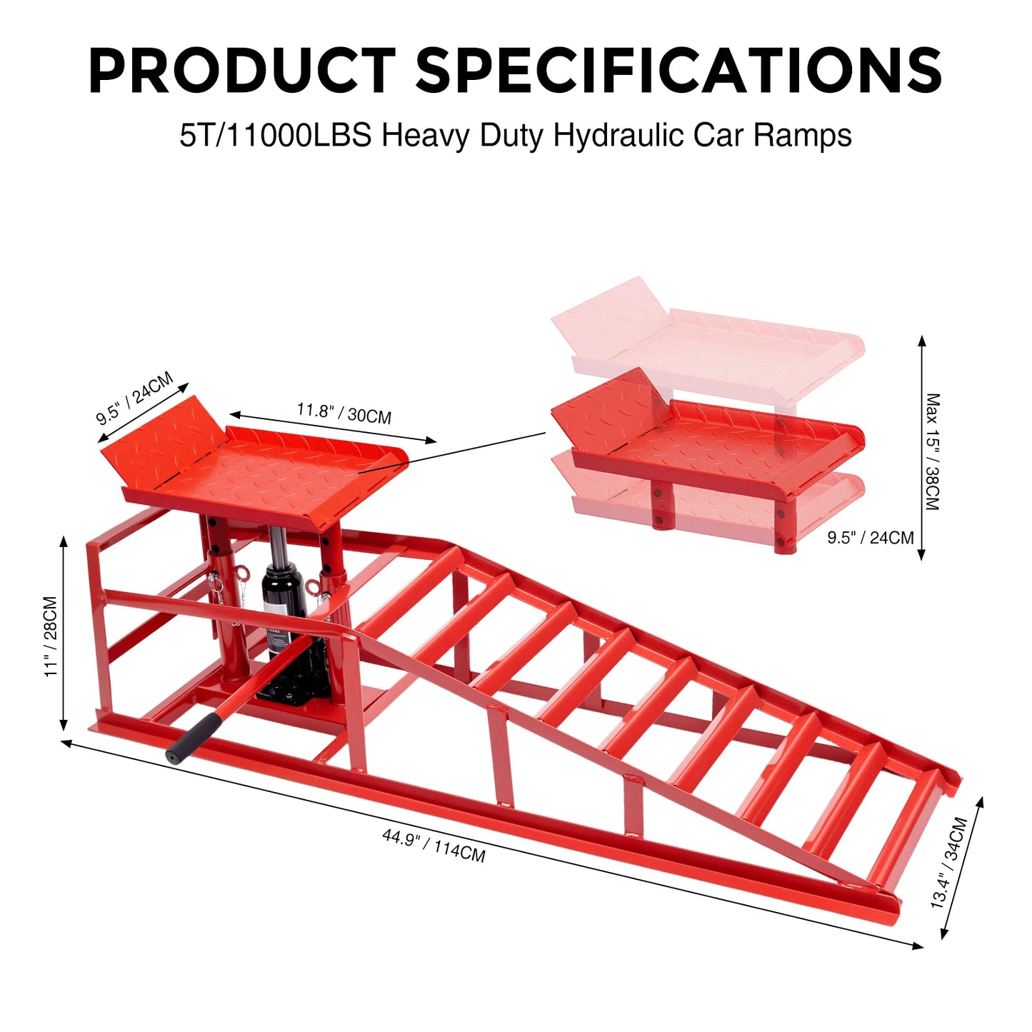 2pcs Heavy Duty Hydraulic Car Ramps 11000lbs Floor Jack Lift Ramps for Oil Changes, Truck Trailer, Home Garage & Auto Repair