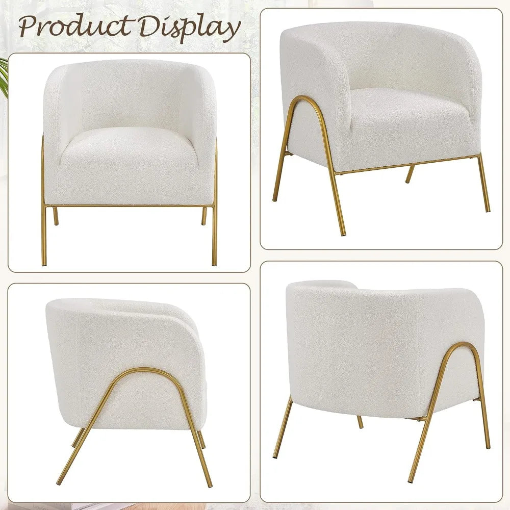 MKDK Boucle Fabric Accent Chairs With Gold Legs Living Room