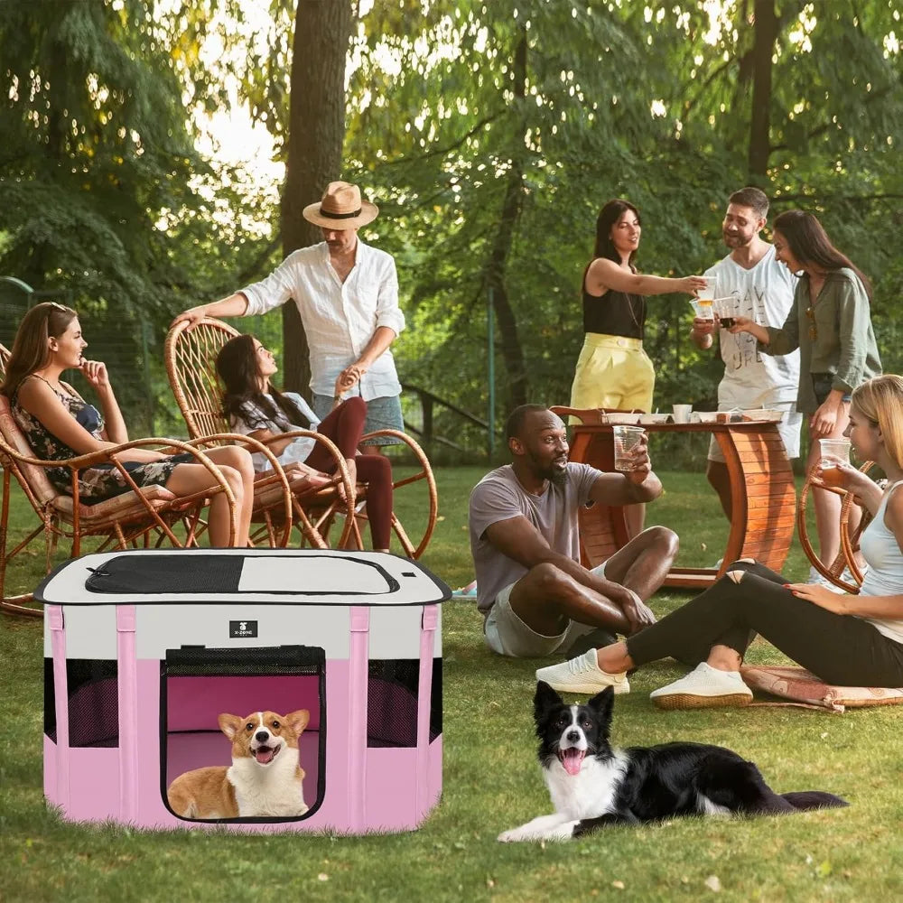Portable Folding Pet Playpen for Dogs and Cats, Medium Size Pink Indoor/Outdoor Tent Cage