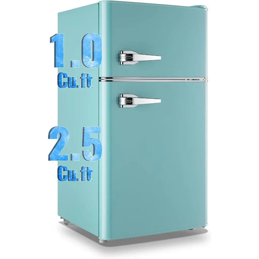 XMSJ Retro Mini Fridge With Freezer Two-Door 7-Settings