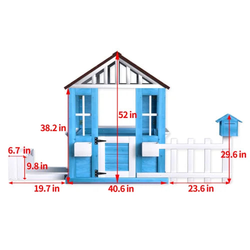 Outdoor Playhouse, Wooden Kids Play House w/Picnic Bench, Flowerpot Holders, Cottage Playhouse for Backyard, Garden, Lawn, Patio