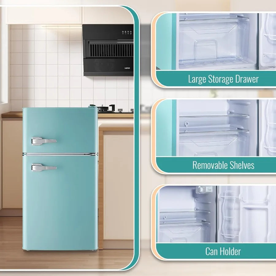 XMSJ Retro Mini Fridge With Freezer Two-Door 7-Settings