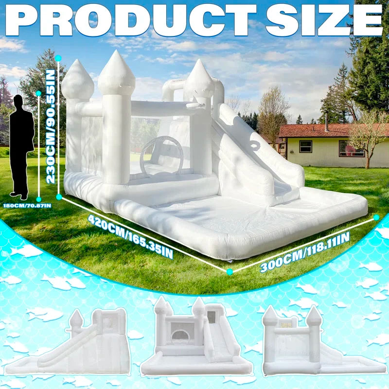 White Grade Bounce House With Slide Inflatable Water Slide Jumping Castle Kids Pool Ball Pit Children Summer Water Play Outdoor