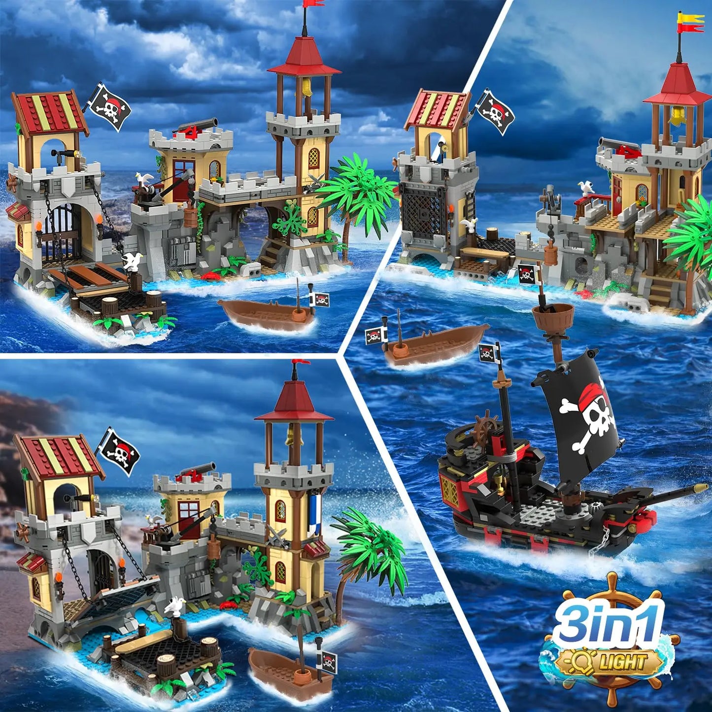 HOGOKIDS Pirate Castle Building Set With Light and Ship