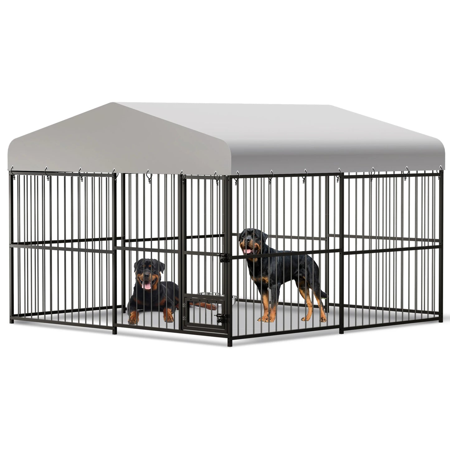 Large Dog Kennel Outside Heavy-Duty Outdoor Dog Cage Walk-in Pet Playpen with Roof， Double Lock, Enclosures with UV-Resistant