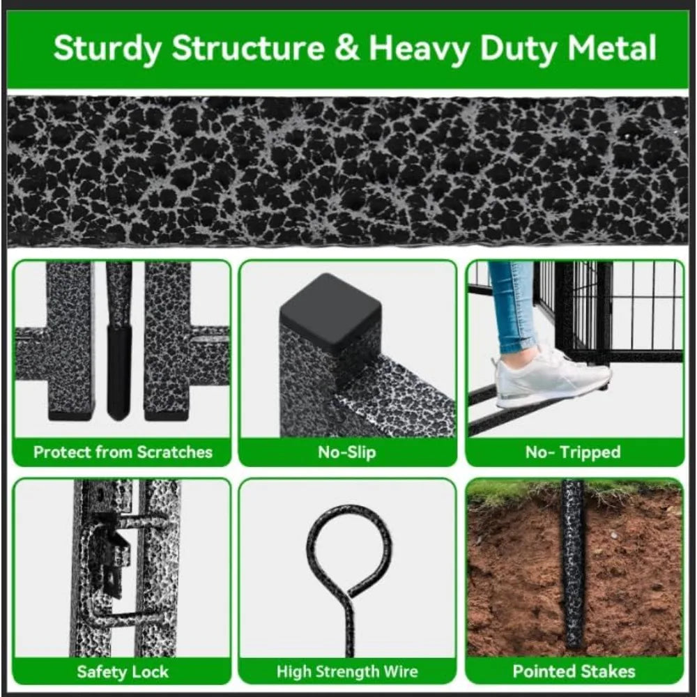 outdoor extra wide 32-panel heavy duty anti-rust dog fence with door, portable for rv, camping, and yard use
