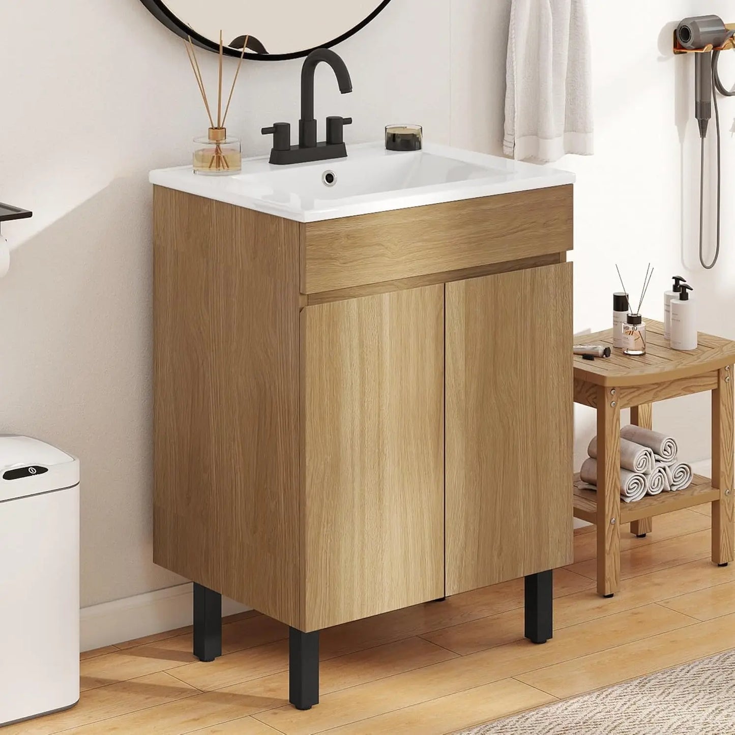 Bathroom Vanity With Ceramic Sink For Small Spaces Freestanding
