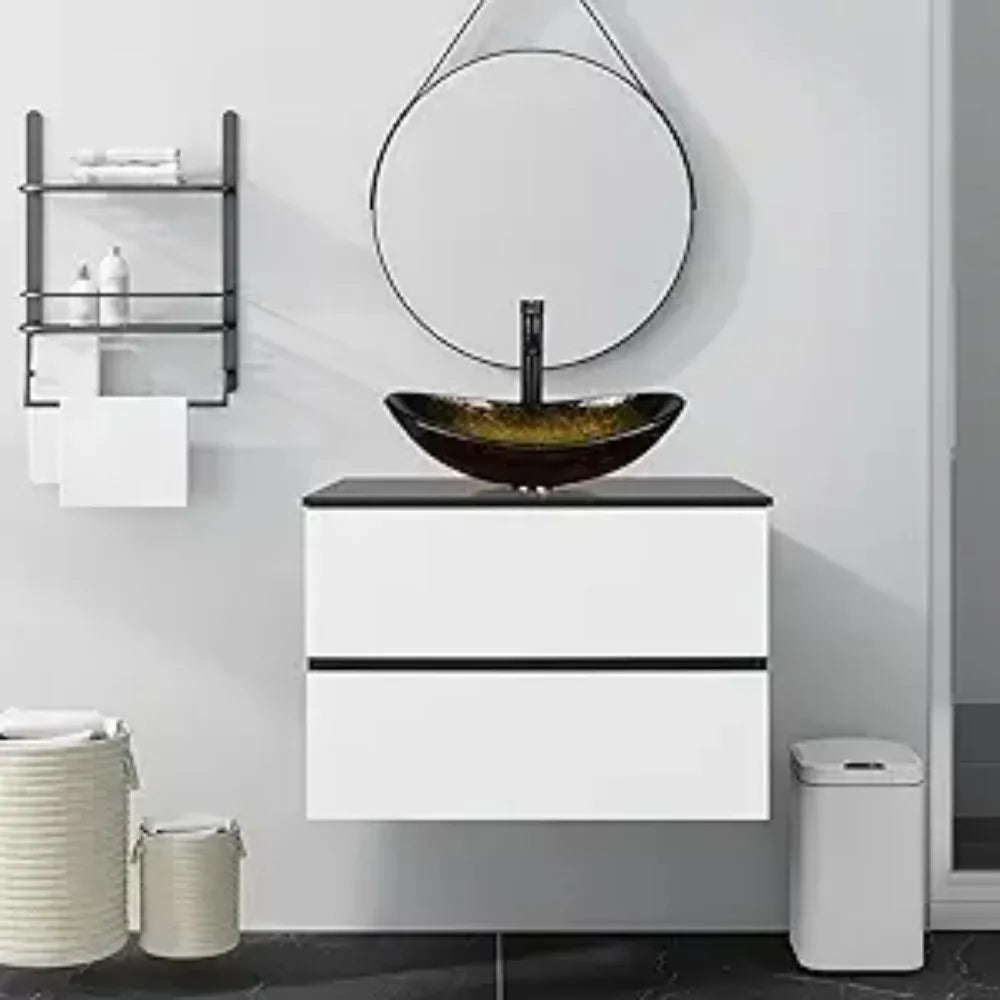 Wall Mounted Bathroom Vanity Cabinet With Drawers And Glass Sink