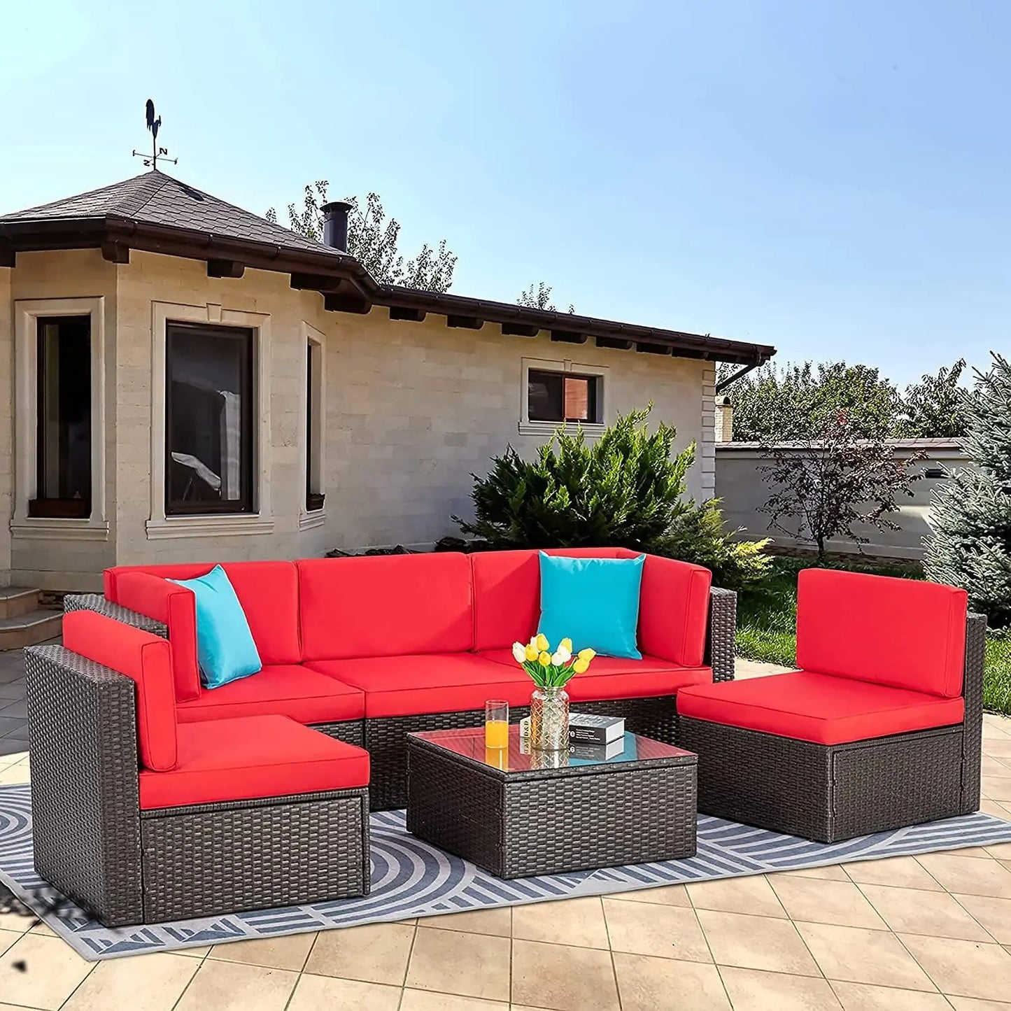 All Weather Wicker Patio Furniture Set Sectional Ottoman