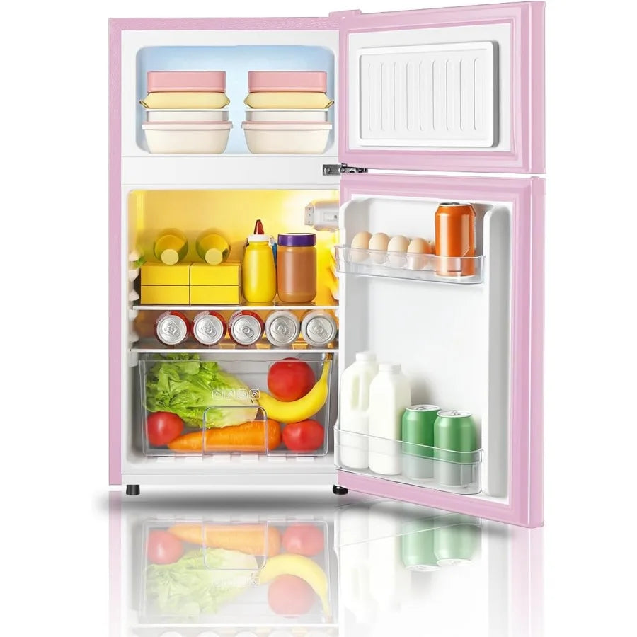 XMSJ Compact Mini Fridge With Separate Freezer 2 Door Design