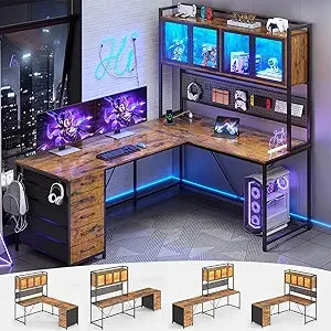 L Shaped Gaming Desk With Drawers Hutch And Pegboard