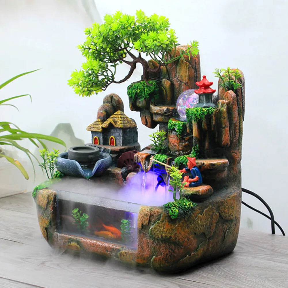 Hign-concerned Indoor LED Water Fountain With Mist Rockery Decor