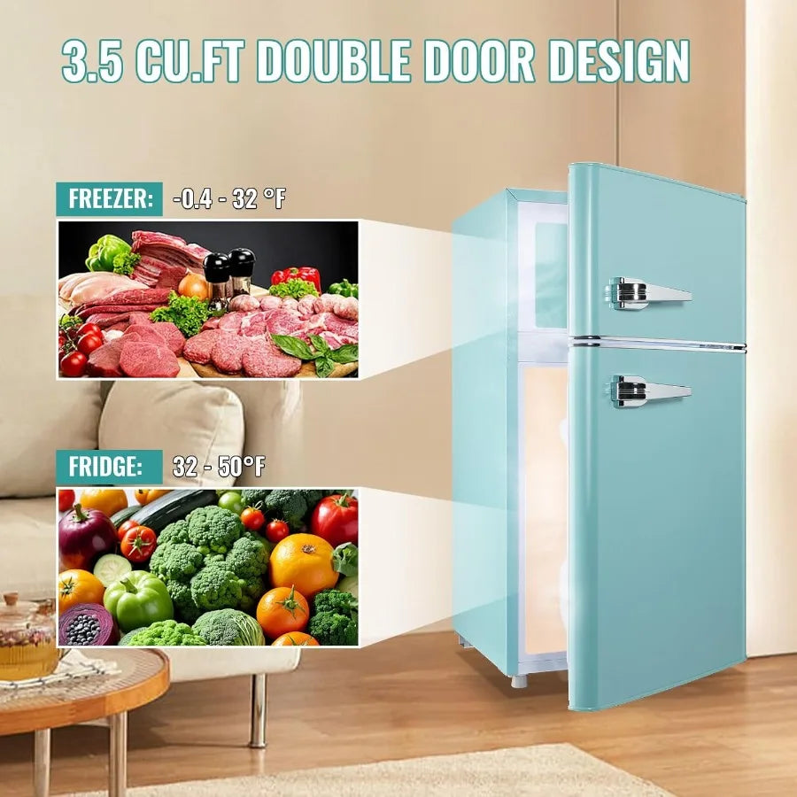 XMSJ Retro Mini Fridge With Freezer Two-Door 7-Settings