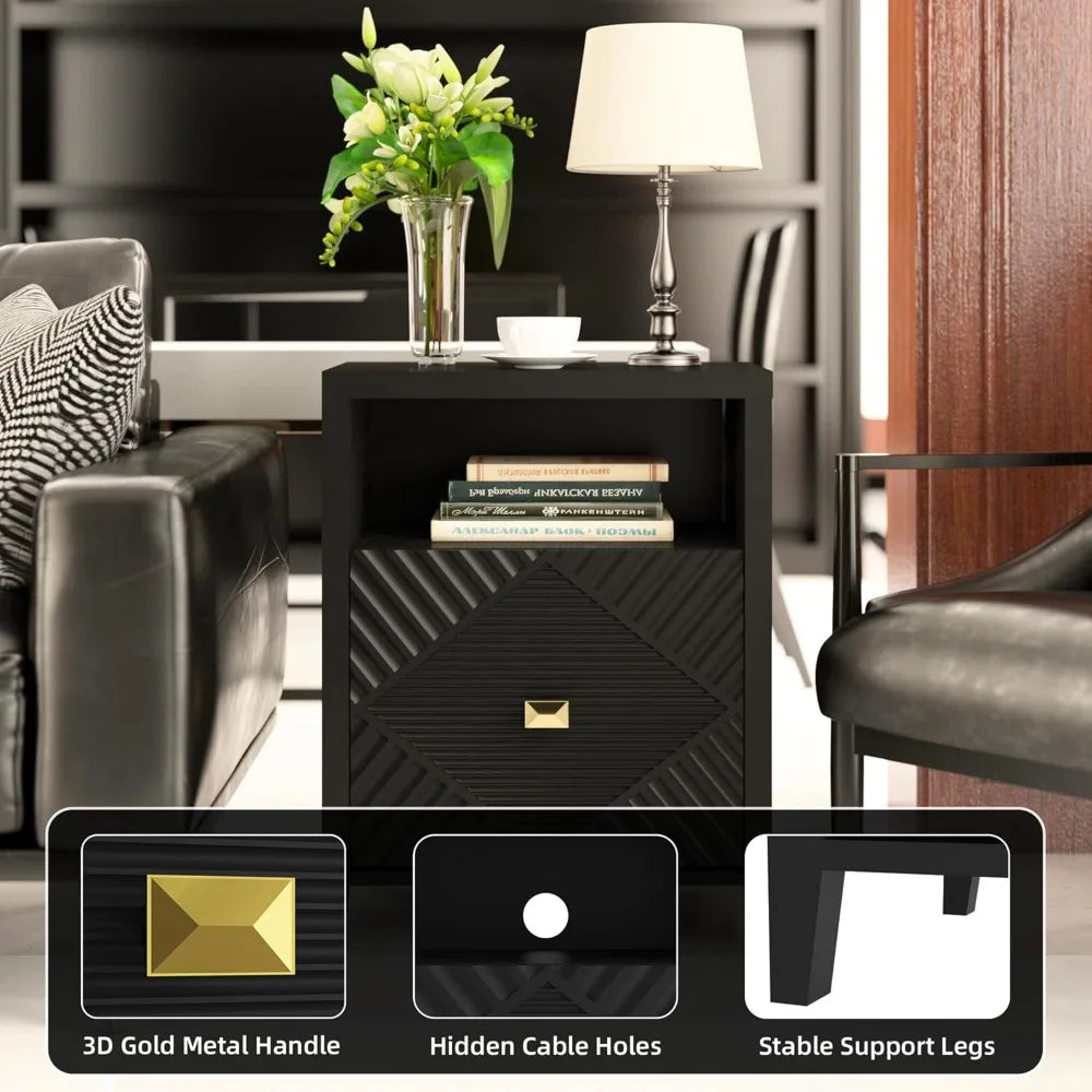 Modern Nightstands With Charging Station Set Of Two