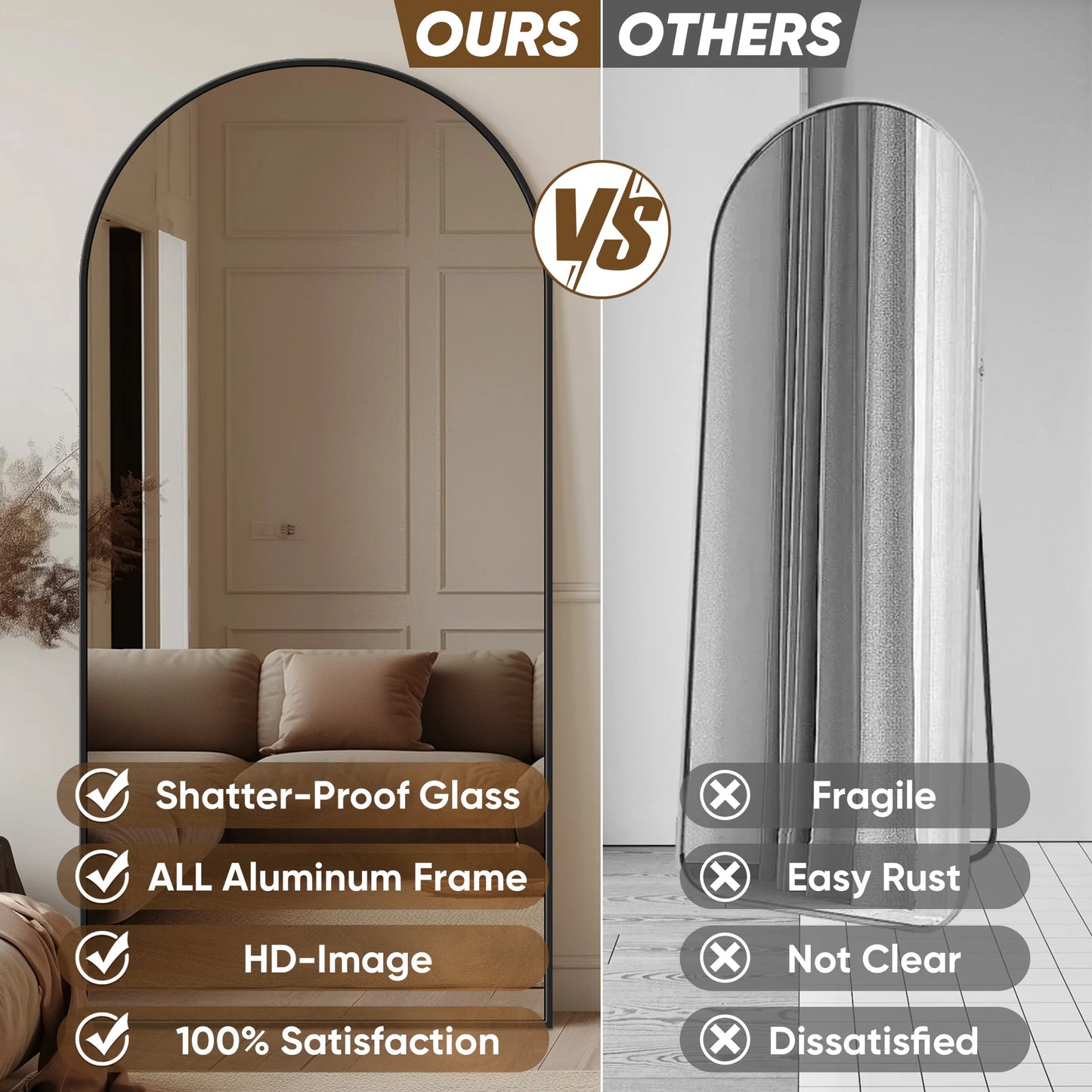 Antok Arch Floor Mirror Freestanding For Bedroom Living Room