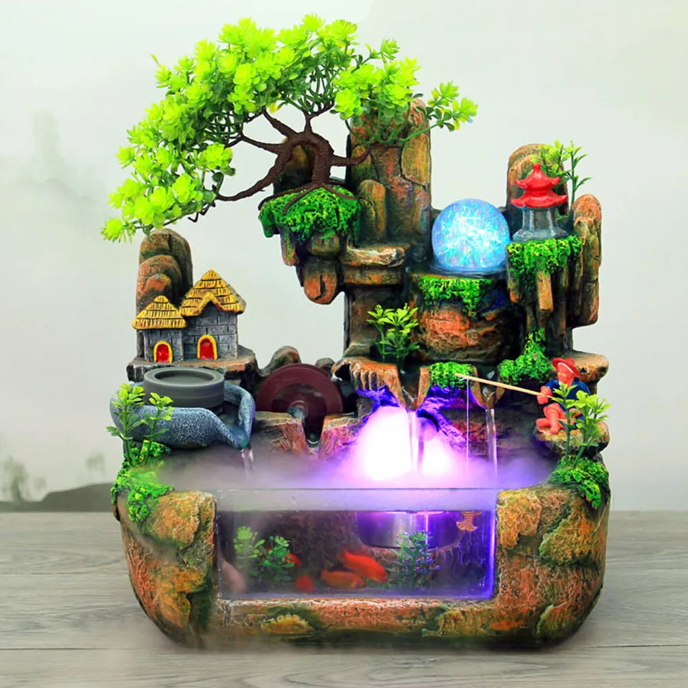 Hign-concerned Indoor LED Water Fountain With Mist Rockery Decor