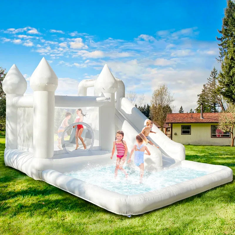 White Grade Bounce House With Slide Inflatable Water Slide Jumping Castle Kids Pool Ball Pit Children Summer Water Play Outdoor