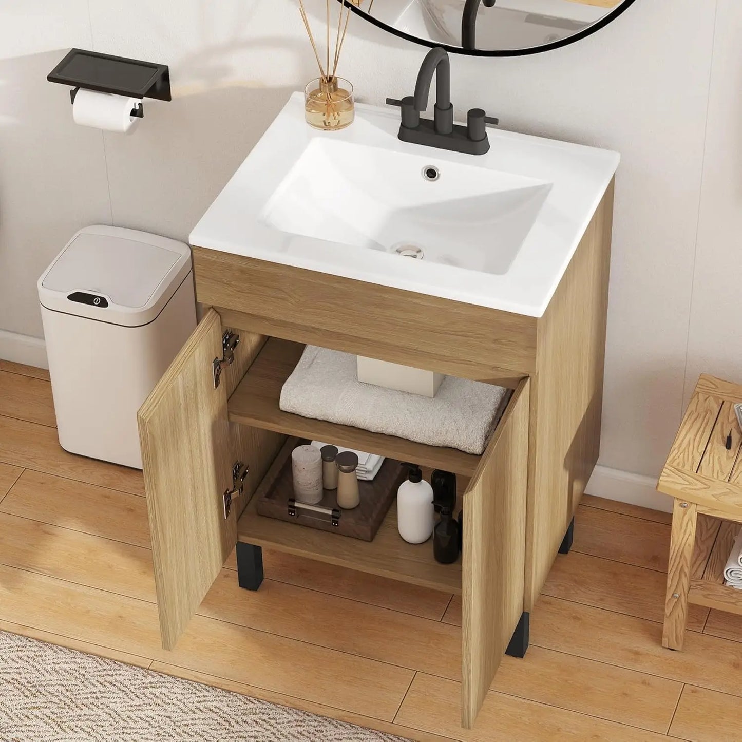 Bathroom Vanity With Ceramic Sink For Small Spaces Freestanding