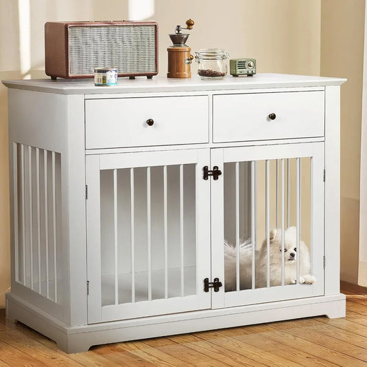 44inch Dog Crate Furniture with Drawers,Wooden Dog Kennel Furniture for Large Breed,End Table Wood Dog House for Indoor use,for