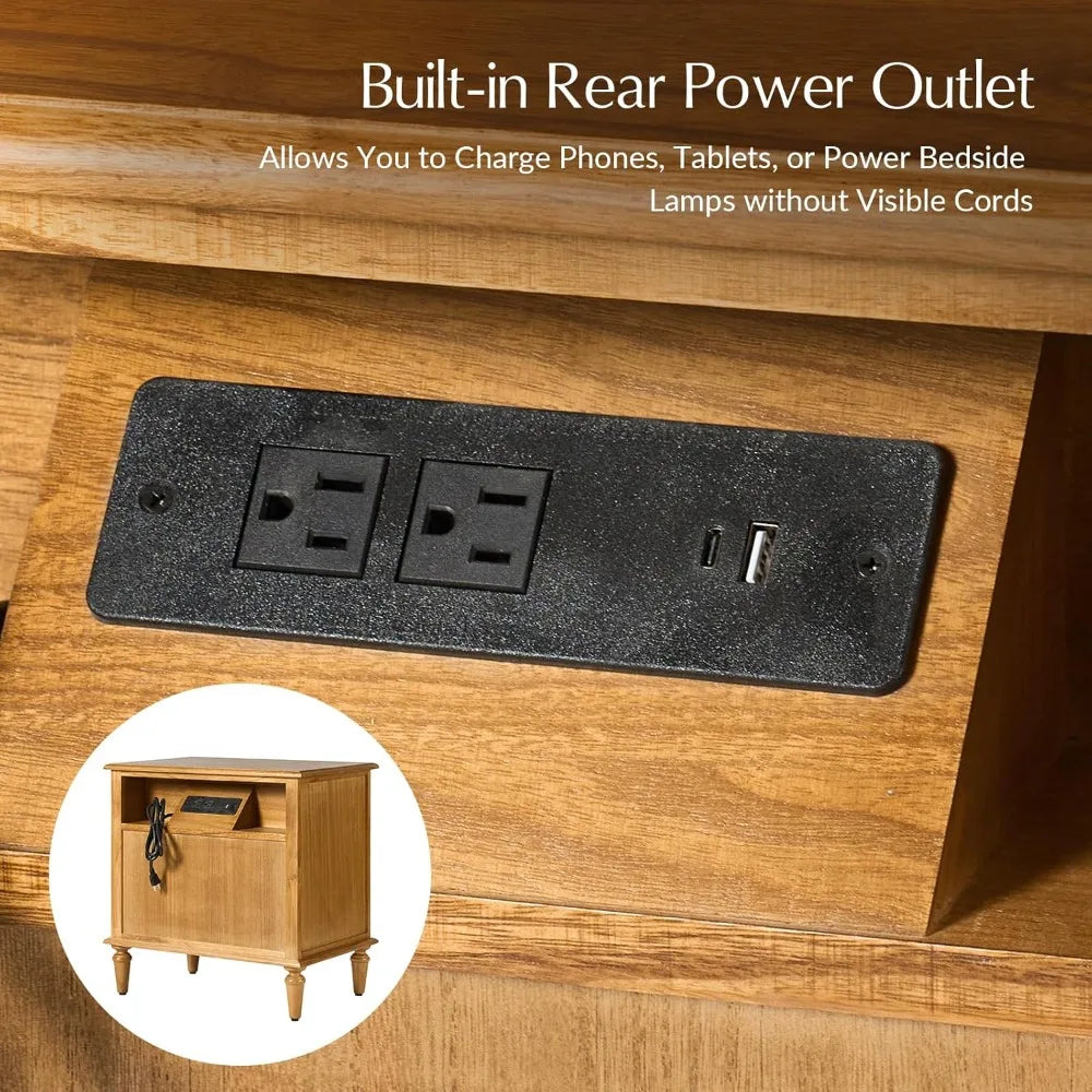 Transitional Nightstand With Charging Station And 3 Drawers