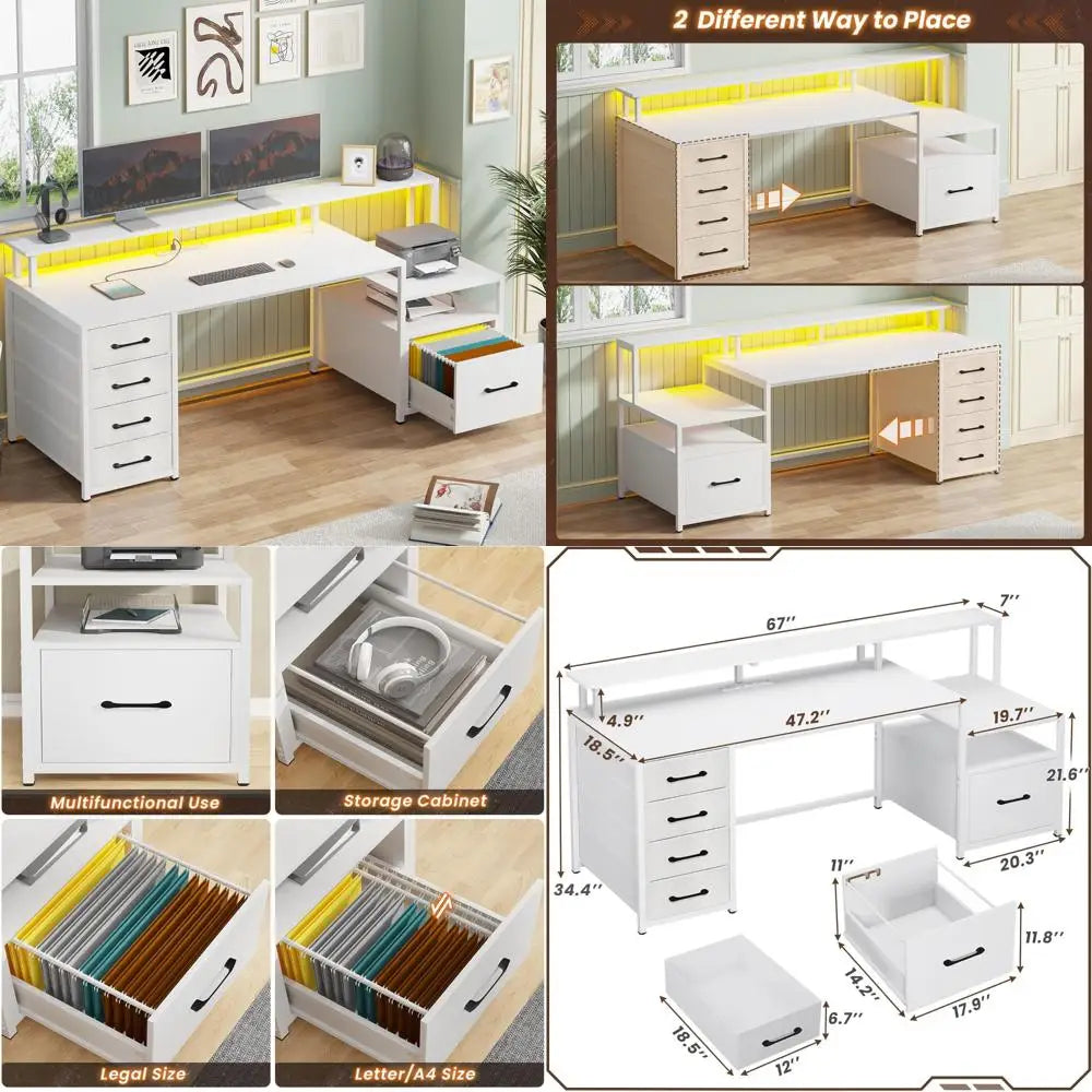 DAFIFY Modern Office Desk With 5 Drawers And Power Outlet