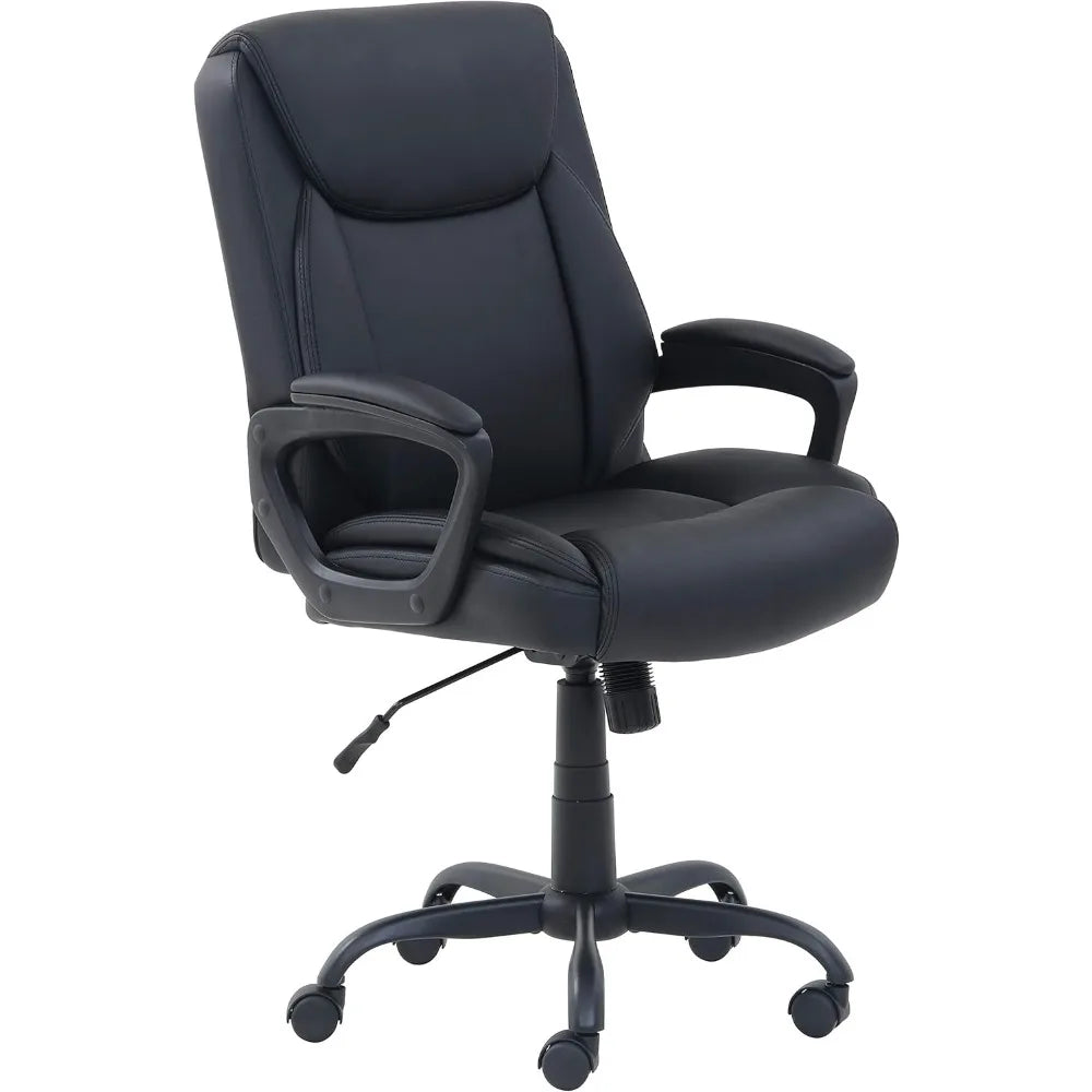 Mid-Back Office Chair With Armrests Faux Leather PU Seat