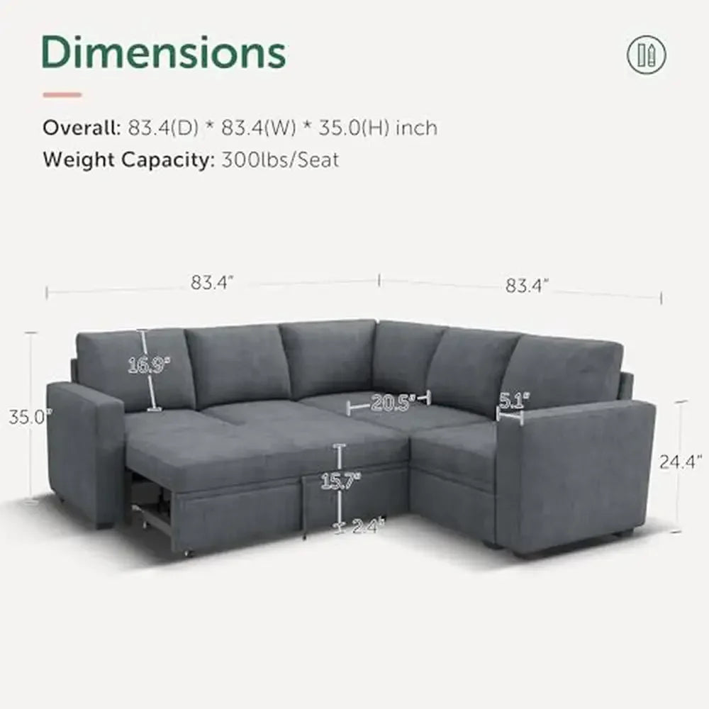 XMSJCN Modular Sleeper Sectional Sofa With Storage