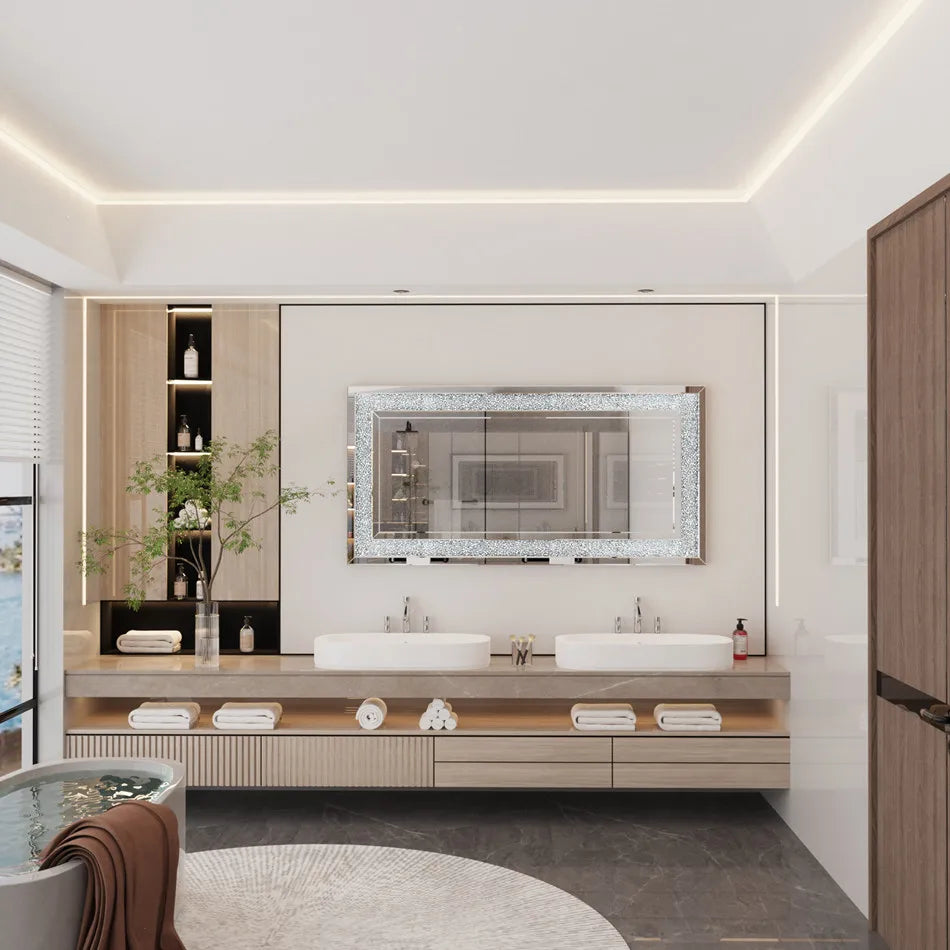 LUVODI Frameless Vanity Mirror With Crystal Rhinestones