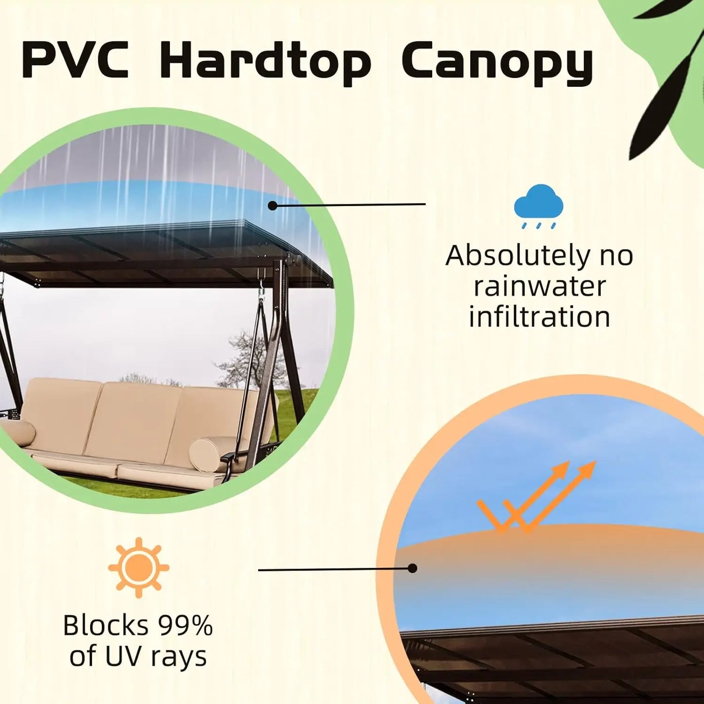 3 Seat Patio Swing with 2 Side Cup Holder, 3-in-1 Convertible Backrest Swing Bed with Cushion, 2 Pillows