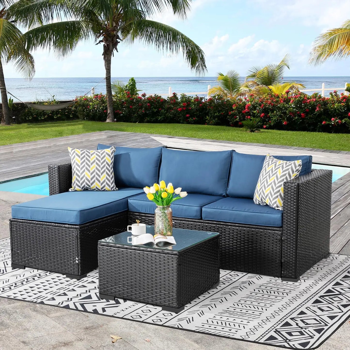 All Weather Wicker Patio Furniture Set Sectional Ottoman