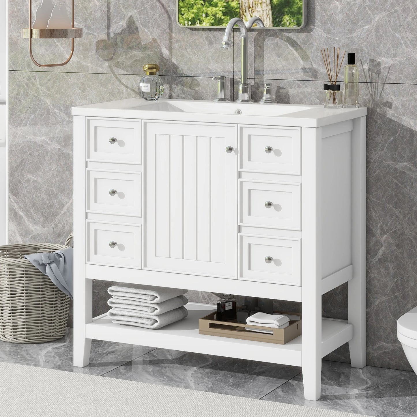 Sh.Kl Bathroom Vanity With Sink Free Standing Soft Closing Door