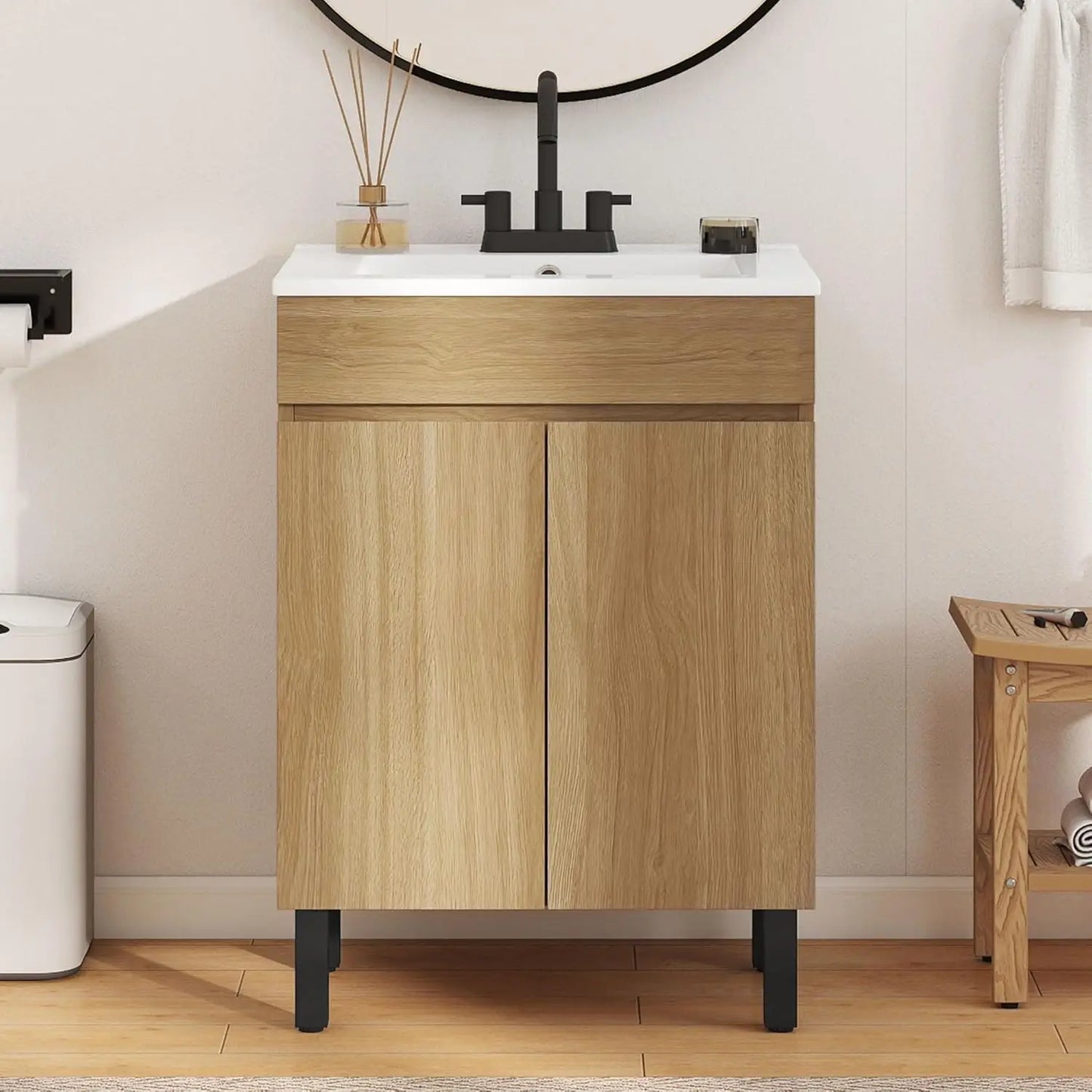 Bathroom Vanity With Ceramic Sink For Small Spaces Freestanding