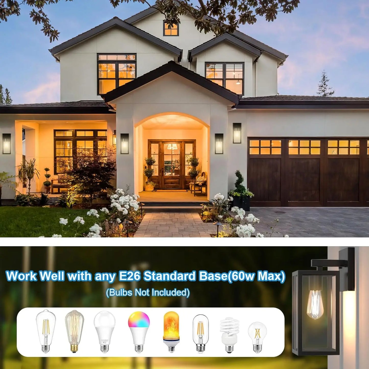 Outdoor porch wall light, waterproof lantern with frame and clear glass shade, modern wall light for patio entrance corridor