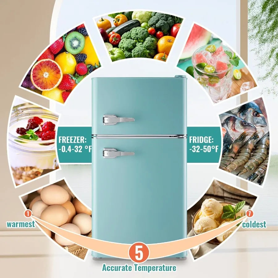 XMSJ Retro Mini Fridge With Freezer Two-Door 7-Settings