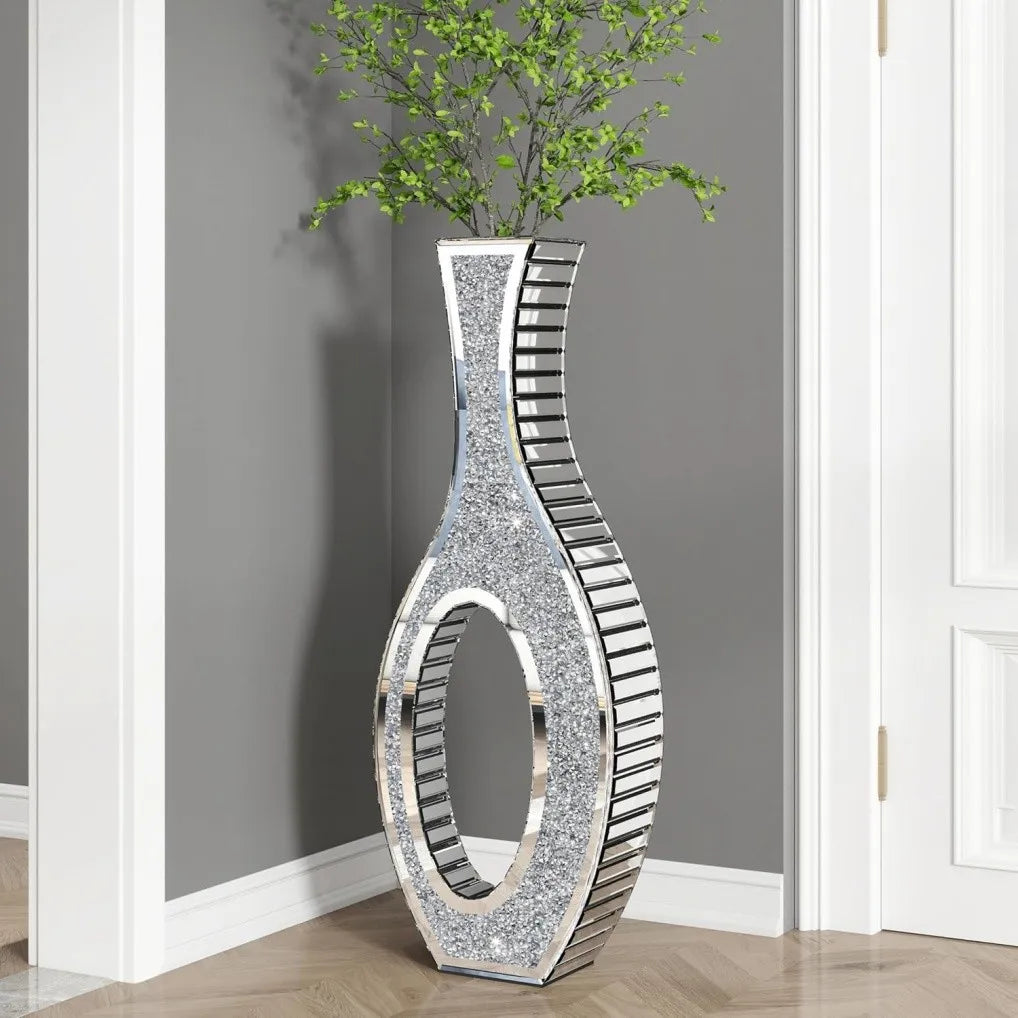 Function Crushed Diamond Mirrored Floor Vase For Pampas Grass