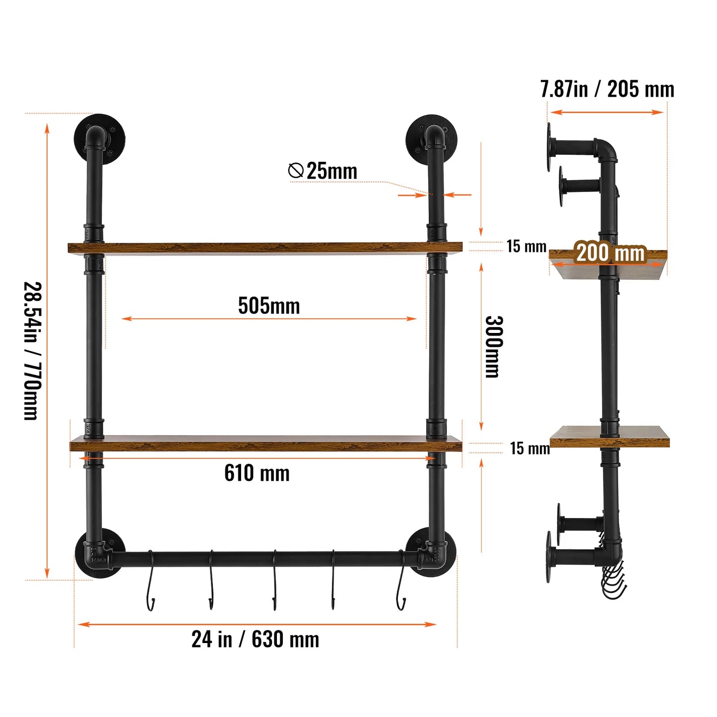 SucceBuy Industrial Pipe Shelf Wall Mount Floating Rustic Wood Shelves Brackets