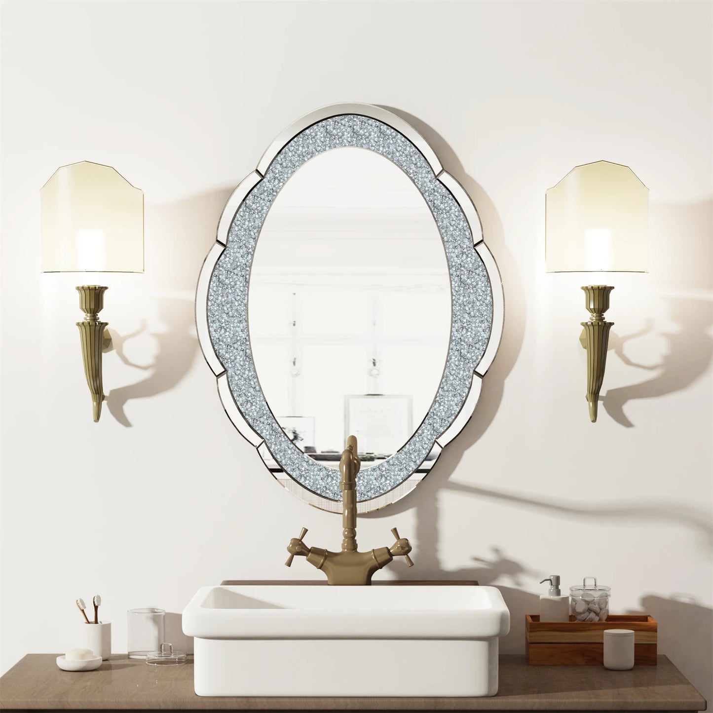 BORWARH Cloud Shape Arch Crystal Vanity Mirror For Home Decor